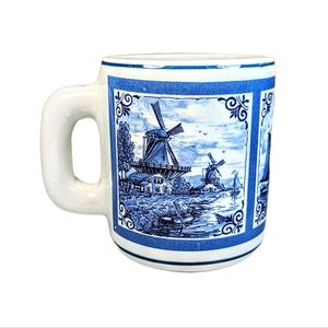 Delft Blue Hand Painted Vintage Coffee Mug Windmill Motif
